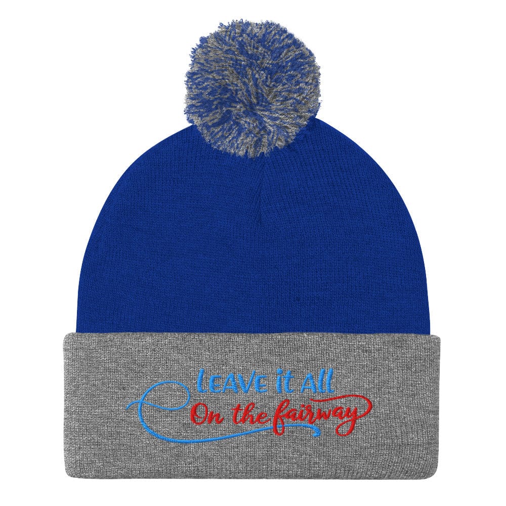 Leave It All On The Fairway Embroidered Golf Pom-Pom Beanie - Funny Golf Tee by Swing Epic