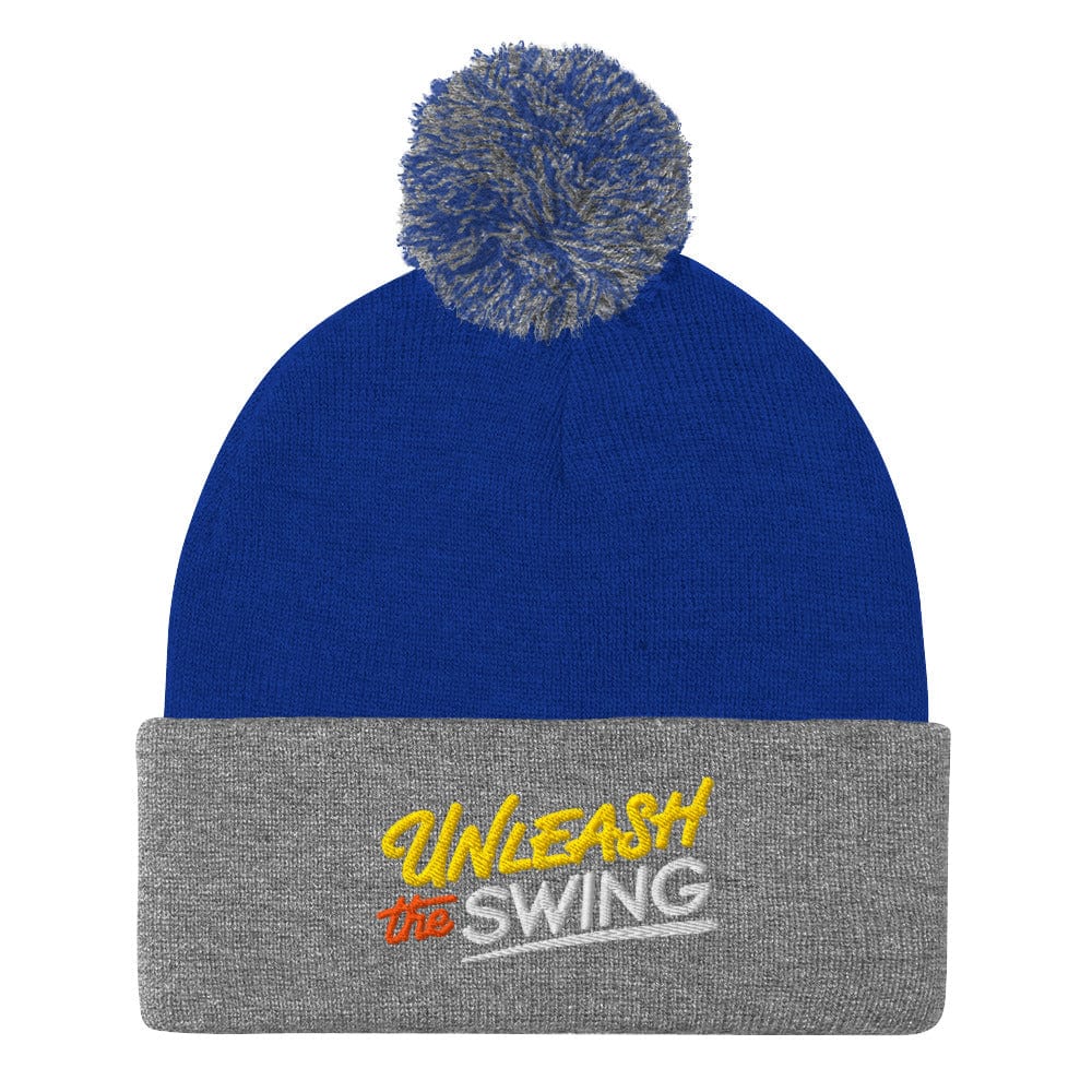 Unleash The Swing Embroidered Golf Pom-Pom Beanie - Funny Golf Tee by Swing Epic