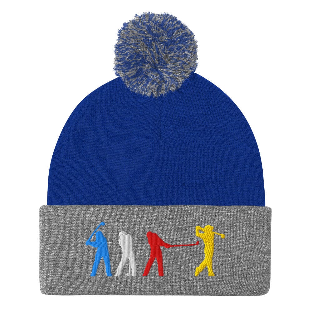 Four Swinging Silhouettes Dynamic Embroidered Golf Pom-Pom Beanie - Funny Golf Tee by Swing Epic