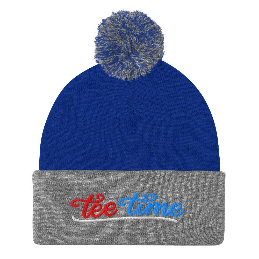 Tee Time Embroidered Golf Pom-Pom Beanie - Funny Golf Tee by Swing Epic