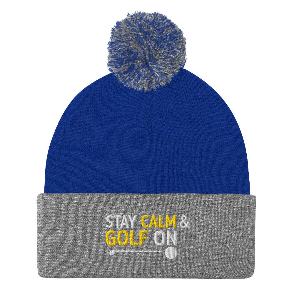 Stay Calm and Golf On Funny Embroidered Golf Pom-Pom Beanie - Funny Golf Tee by Swing Epic