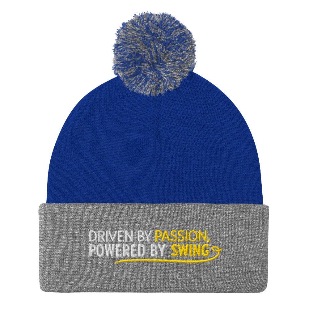 Driven By Passion Powered By Swing Embroidered Golf Pom-Pom Beanie - Funny Golf Tee by Swing Epic