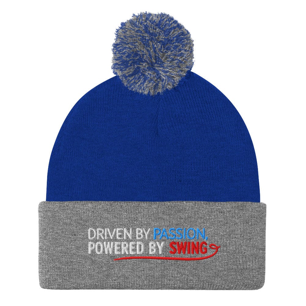 Driven By Passion Powered By Swing Embroidered Golf Pom-Pom Beanie - Funny Golf Tee by Swing Epic
