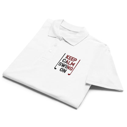 Keep Calm Swing On Embroidered Golf Pique Polo Shirt